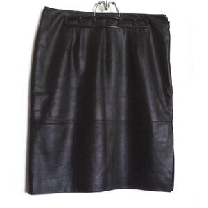 Vintage A.M.I Black Leather Straight / Pencil Skirt Side Slit Lined EUC  Sz 12